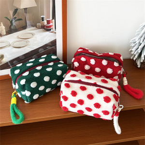 Hot Sale Wool Felt Polka Dot Cosmetic <b>Bag</b> Portable Makeup Storage Large Capacity Toiletry <b>Bag</b> Christmas Inner Pouch Clutch - Product Image 3