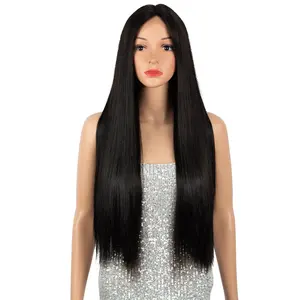 Silky straight 18 to 28 inches Hd T Swiss Lace Front new fiber mix Human Hair Wigs Transparent for Black Women with Baby Hair