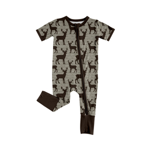 Combinaison courte à manches courtes pour bébé et enfant, motif animaux et arbres marron, vente en gros, modèle SR4191 - Product Image 2