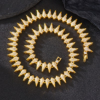Collar de cadena de eslabones con púas de diamantes de imitación dorados, estilo Iced Out, de aleación de zinc, joyería Hip Hop para hombres, mujeres, raperos, fiestas y escenarios