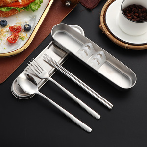Couverts portables en acier inoxydable 304 : cuillère, fourchette et baguettes coréennes, ensemble de 3 pièces, kit de voyage pour étudiants en plein air - Product Image 2