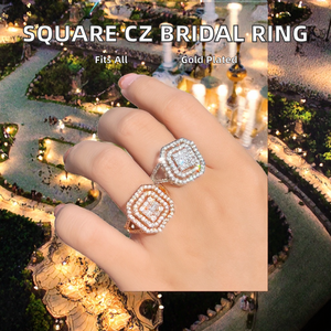 Bling Baguette Cubic Zircon Stone Inlaid Copper 18K Gold Plated <b>Adjustable</b> Big Square Bridal Wedding <b>Ring</b> Women Jewelry Gift - Product Image 2