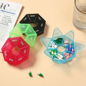 Organisateur de médicaments hebdomadaire coloré pour 7 jours, avec étui de voyage portable, boîte à pilules AM/PM (Lun-Sam) - Product Image 2