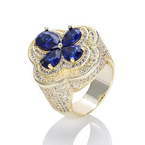 Wholesale GRA VVS Blue Moissanite Flower <b>Ring</b> 925 Sterling Silver <b>Iced</b> Out Floral Cluster Hip Hop <b>Rings</b> Pass Diamond Tester - Product Image 1