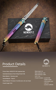 قلم رفيع من الفولاذ الدمشقي بودرة سويدي ممتازة تانتو بوينت TC4 مقبض سكين جيب من سبائك التيتانيوم مع مشبك وغمد جلدي - Product Image 3