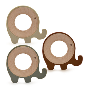 Mordedor de silicona con anillo de madera de haya <span class=keywords><strong>para</strong></span> bebé, juguete de dentición con forma de elefante, de grado alimenticio - Product Image 3