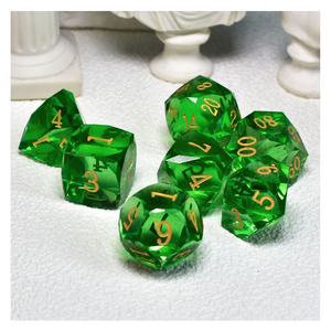 Green Gemstone <span class=keywords><strong>Prism</strong></span> Dice Set, Dados poliédricos gravados Sharp Edge para jogos de DnD e RPG, Conjunto 7PCS com pacote Metal Tin Box - Product Image 5