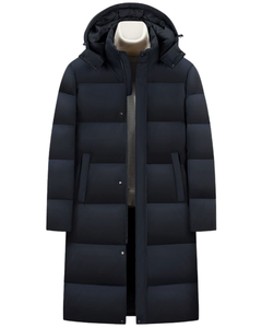 Men's Long Hooded Down Puffer Jacket Windproof Casual <b>Thick</b> <b>Winter</b> <b>Coat</b> Solid Black Zipper Closure Regular Fit - Product Image 2