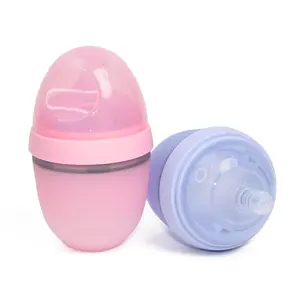 Biberón de silicona sin BPA para bebé con logotipo personalizado, biberón suave duradero de 150ml, biberón de leche portátil para bebé