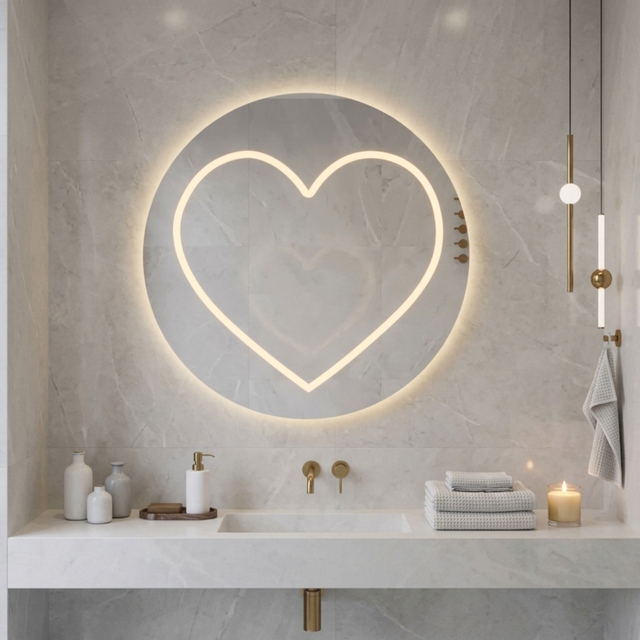 Round Illuminated LED Touch Screen Smart Bathroom Mirror with Glass Lenses for Dressing Table Wall Mount
