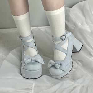 2026 New Autumn Lolita Pine <b>Cone</b> Style <b>Sweet</b> Thick Sole High Heel Lo Shoes Velvet Square Toe Platform Spring Women Shoes - Product Image 4