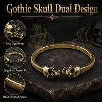 Bracelet Tête de Mort Homme Laiton Manchette Vintage Gothique Ouvert Bijou Punk Unisexe Cadeau Accessoire
