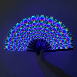 Stock UV Finish Black Bamboo Ribs Hand Held Folding Fabric <b>Fans</b> 33Cm <b>Large</b> Hand <b>Fan</b> With Custom Logo Printed - Product Image 1