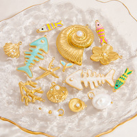 Pendentifs DIY en acier inoxydable plaqué or 18 carats - Poisson, étoile de mer, conque - Accessoires de bijoux de mode pour fêtes