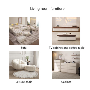 Sofá Modular de Tela para Sala de Estar, Estilo Minimalista Italiano, Combinación Libre, Color Crema - Product Image 5