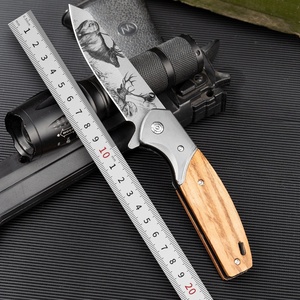 Cuchillo de Bolsillo Táctico de Supervivencia para Campamento y Aire Libre, con Hoja con Patrón de Alce Impreso en 3D y Mango de Madera de Olivo, Personalizado Hot <span class=keywords><strong>Sela</strong></span> - Product Image 3
