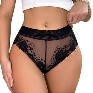 Culottes sexy en dentelle mi-hautes pour femmes, sous-vêtements féminins transparents à fleurs, culottes fines teintes unies, style boxer - Product Image 4