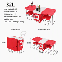 Glacière à roulettes 32L, glacière rigide avec table intégrée, idéale pour les fêtes de jardin, isolation en PU, transport en voiture, OEM ODM