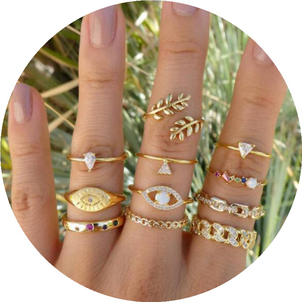Set 4 Anelli Impilabili Donna - Zirconi E Strass Oro - Lega Zinco - Diametro 16.5 Mm - Stile Vintage E Moda