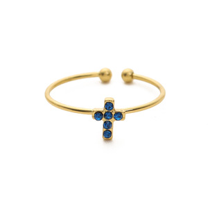 Großhandel 18 Karat vergoldeten Titan Stahl feinen <span class=keywords><strong>Ring</strong></span> Trendy Fashion Cross Crystal verstellbar für Männer und Frauen - Product Image 4