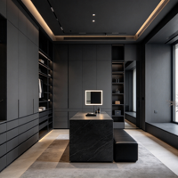 Dressing îlot moderne sur mesure haut de gamme avec portes vitrées et armoire de rangement LED pour la conception de chambres de villas de luxe