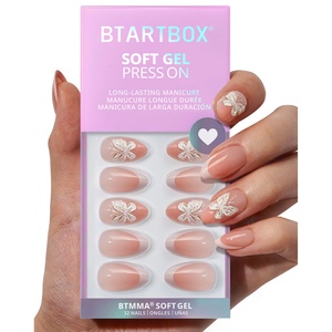 เล็บปลอม BTARTBOX ทรงอัลมอนด์สั้น สไตล์ฝรั่งเศสหรูหรา ขายส่ง ลายผีเสื้อ 3 มิติ แบบกดติด ปลายเล็บเจลนิ่ม - Product Image 2