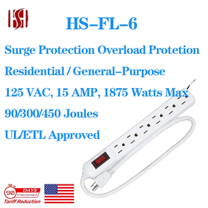 15A 125V 3-polige 5-15P SJT14AWG 6-fach Steckdosenleiste mit Überspannungsschutz, 300 Joule, 15A Nennstrom - Product Image 2