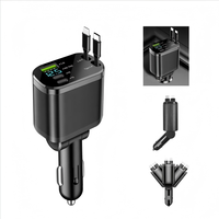 Chargeur de voiture rétractable 5 en 1, chargeur rapide pour téléphone de voiture 65W, adaptateur de chargeur de voiture Type C avec 2 câbles, USB et double ports USB C