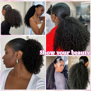Couleur naturelle <span class=keywords><strong>Afro</strong></span> Kinky Curly Griffe Clip en queue <span class=keywords><strong>de</strong></span> <span class=keywords><strong>cheval</strong></span> Vietnamien Raw Virgin 100% Extension <span class=keywords><strong>de</strong></span> cheveux humains Full Ponytails pour dames - Product Image 6
