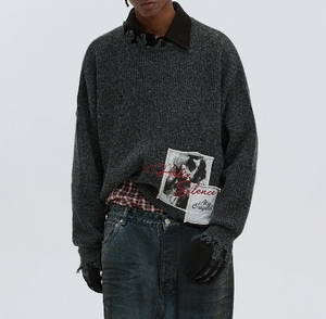 Logo personnalisé ODM & OEM Détruire le col rond Pull en tissu American High Street Pull à col rond en tricot Confort hip hop - Product Image 1