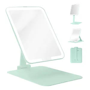 Mooi Ontwerp Opvouwbare 3 Kleuren Lichtmodi Oplaadbare Draagbare Compacte Make-Up Spiegel Reizen Make-Up Spiegel Met Verlichting