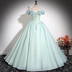 Off The Shoulder Chiffon Ball Gown Blue Green Empire Waist Ruffles Princess Style Evening Dress For Women - Product Image 3