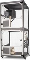 Enclos pour chat en bois de sapin moderne avec toit imperméable, 2 niveaux, portes verrouillables, intérieur/extérieur, écologique, pour plusieurs chats