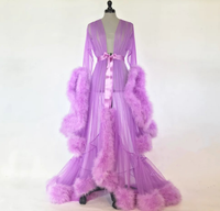 Robes de soirée pour femmes, vente en gros, transparentes, sexy, avec manches en plumes et traîne évasée