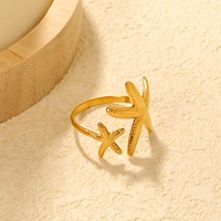 Bijoux sans ternissement tendance en gros 18k plaqué or en acier inoxydable océan étoile de mer coquille anneaux anneaux d'ouverture réglables