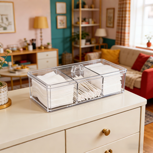 กล่องอะคริลิคใสสำหรับจัดระเบียบของใช้ในห้องน้ำ พร้อมช่องแบ่ง <span class=keywords><strong>3</strong></span> <span class=keywords><strong>ช่อง</strong></span> ใส่สำลีก้าน ที่เก็บสำลีก้อน กันน้ำ ใช้เป็นชั้นวางของในห้องน้ำได้ - Product Image 2