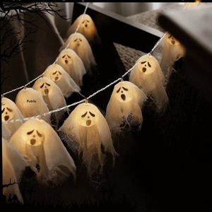 Guirnalda de Luces LED con Decoración de Cabeza de Fantasma de Halloween, Adornos de Gasa Blanca, Decoración para Casa Embrujada, Luz Cálida Ajustable - Product Image 2