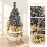 Sapin de Noël artificiel en or champagne de 60 cm (23,6 pouces) avec base en tissu blanc, décoration de sol pour les fêtes