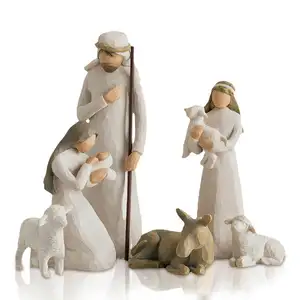 Creative Jésus Naissance Sculpture Peint À La Main Figures 6 pièces Ensemble Cadeaux De Noël Jouet Résine Artisanat Pour La Décoration De Vacances