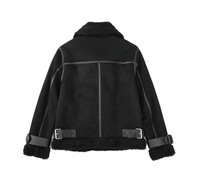 Dernier design Veste extérieure en cuir doublée de fourrure de style russe noir Veste en daim pour femme Vente en gros