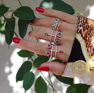 H a forma di rosa placcato oro rosso <span class=keywords><strong>verde</strong></span> forma degli occhi cz anello di barretta Completo per le donne stock - Product Image 1