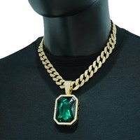 PD3079 Collier avec grand pendentif en pierre et collier carré coloré tendance, chaîne cubaine Hip-Hop pour homme entièrement sertie de diamants, 18 pouces