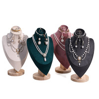 Sieraden Mannequin Ketting Display Buste Stand |   PU-leer massief houten onderstel 28 cm hoogte aanrechtsteun winkelruit