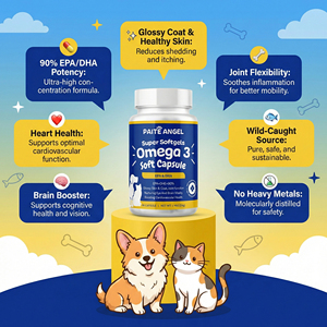 Formule personnalisée 90% d'<span class=keywords><strong>huile</strong></span> <span class=keywords><strong>de</strong></span> poisson oméga 3 en gélules <span class=keywords><strong>pour</strong></span> chiens et chats, ultra haute puissance EPA DHA, complément alimentaire <span class=keywords><strong>pour</strong></span> la peau, le pelage et les articulations - Product Image 1