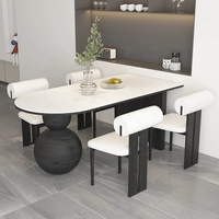 Nouvelle table à manger en bois massif avec plateau en pierre, noire, antique, semi-circulaire, pour la maison, l'hôtel, le salon, le restaurant, utilisation commerciale