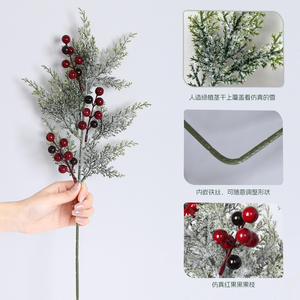Ramas Decorativas Navideñas con Copos <span class=keywords><strong>de</strong></span> Nieve, Agujas <span class=keywords><strong>de</strong></span> Pino, Bayas Rojas Artificiales, Decoración para el Hogar, <span class=keywords><strong>Ramo</strong></span> <span class=keywords><strong>de</strong></span> Pino, Venta al por Mayor <span class=keywords><strong>de</strong></span> Fábrica - Product Image 4