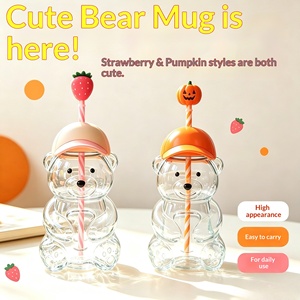 Gobelet en verre borosilicate en forme d'ours avec paille et couvercle anti-fuite, idéal pour les fêtes de Noël, personnalisable avec logo, vente en gros - Product Image 3