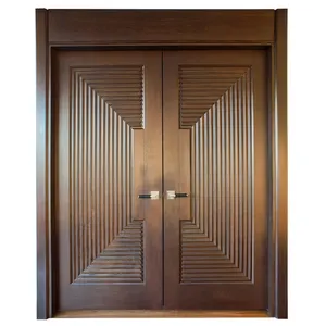 伝統的なスタイルの高級ヨーロッパデザインダブル葉木製マホガニー外装ドア