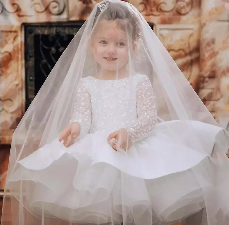 Robes à fleurs en dentelle à paillettes pour filles de 7 ans, à manches longues, meilleures ventes