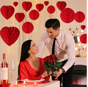 DAMAI Regalo de San Valentín, Decoración Navideña de Corazones de Papel Rojos en Forma de Panal para Bodas y San Valentín - Product Image 3